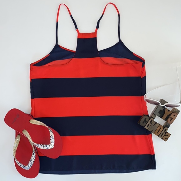 J. CREW Racerback/Spaghetti Strap Wide Navy & Red Stripe Tank - Picture 2 of 8